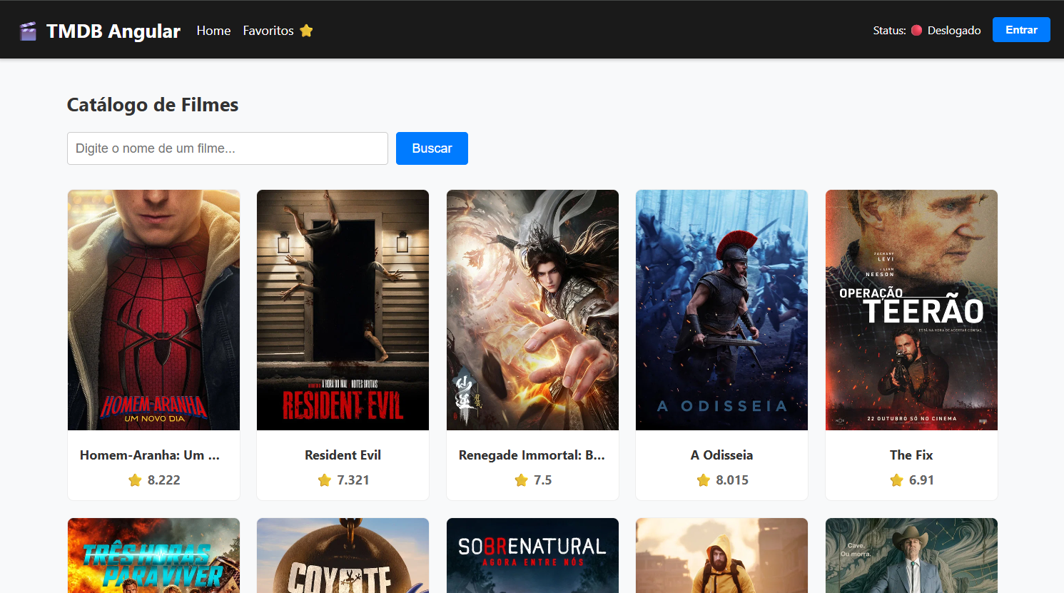 Screenshot do projeto Catálogo de Filmes Angular