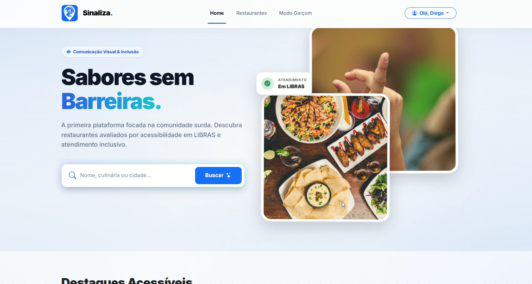 Screenshot do projeto Sinaliza - Acessibilidade Gastronômica
